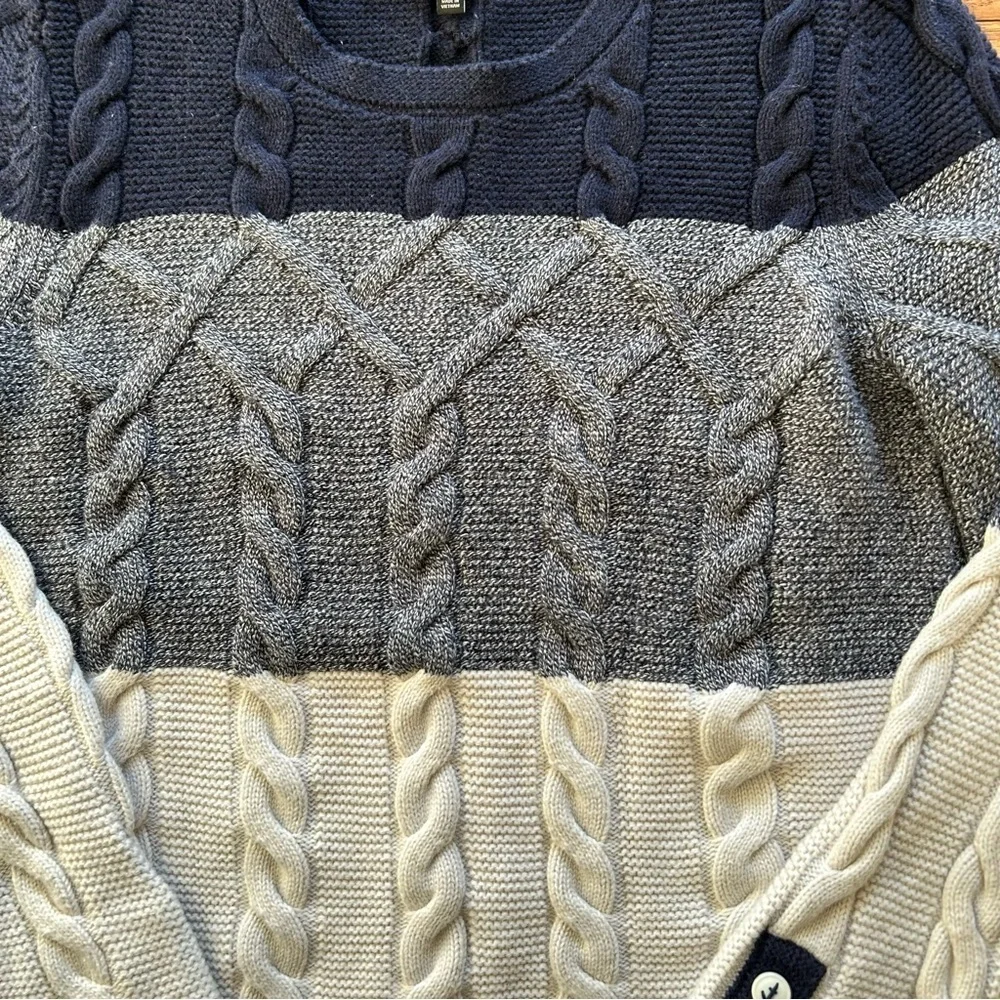 Talbots Chunky Cable Knit Nautical Sweater Size Small Color Block Blue White - Picture 3 of 11